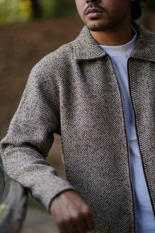 Herringbone Tweed Zip Jacket