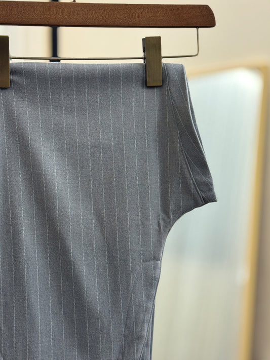 Straight Cut Formal Pants | Grey Pinstripe