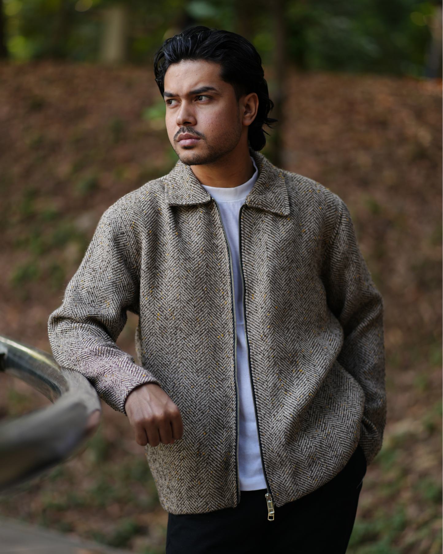 Herringbone Tweed Zip Jacket