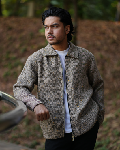 Herringbone Tweed Zip Jacket