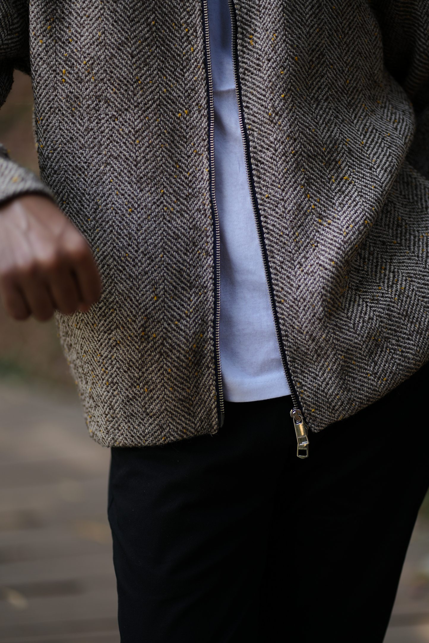 Herringbone Tweed Zip Jacket