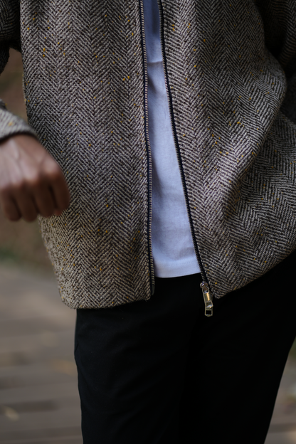 Herringbone Tweed Zip Jacket
