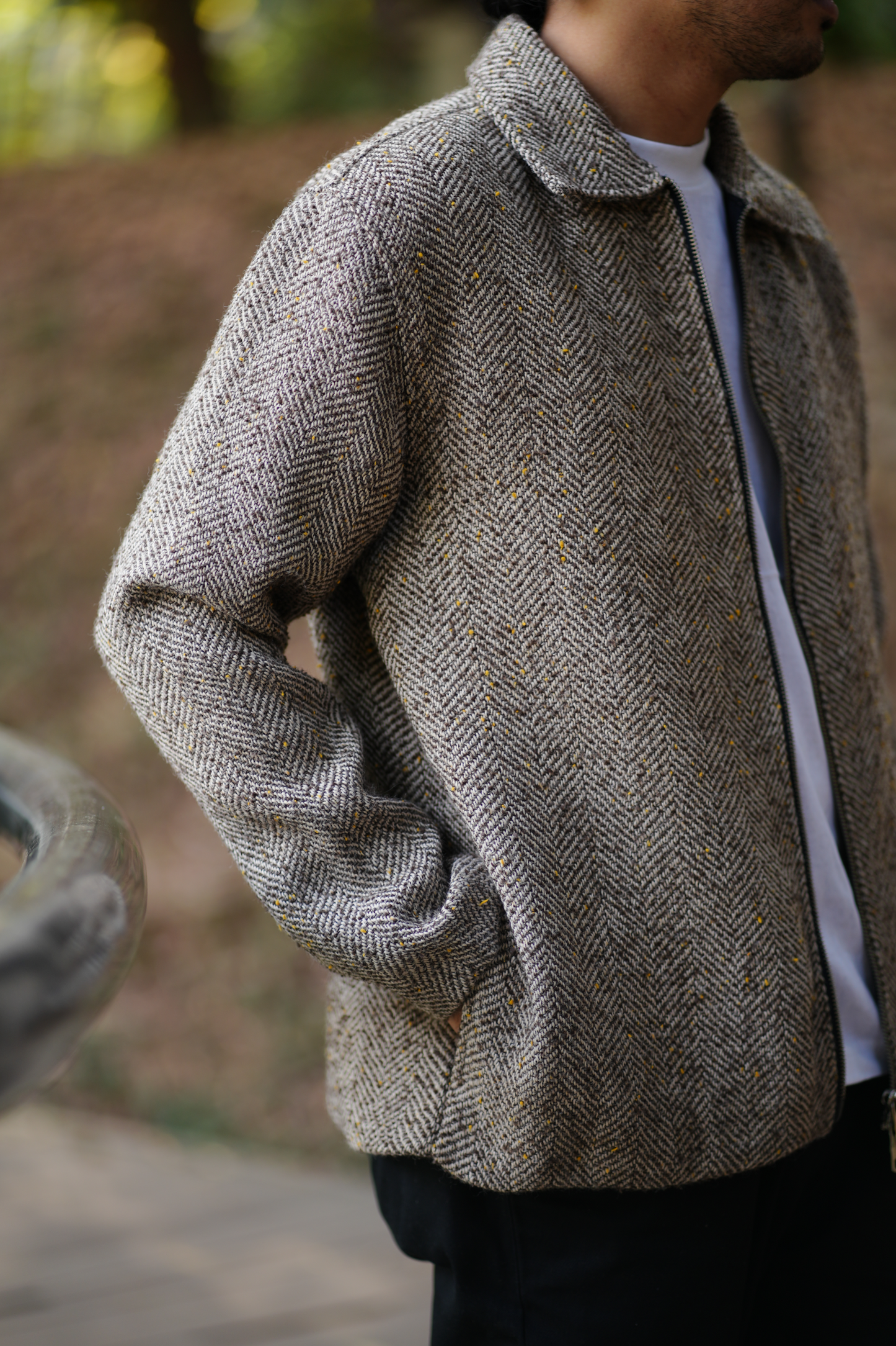 Herringbone Tweed Zip Jacket