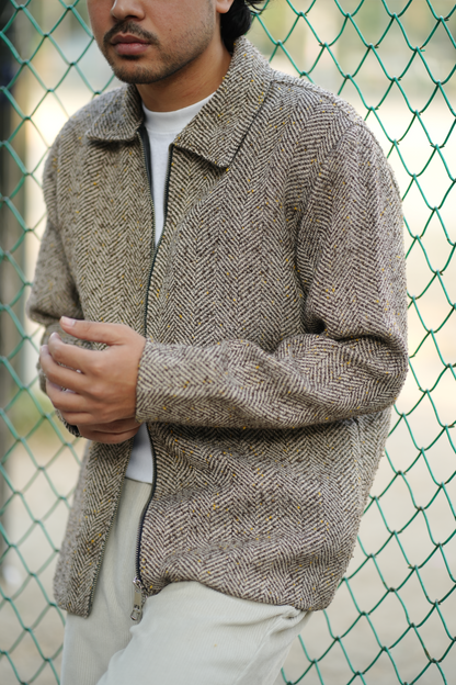 Herringbone Tweed Zip Jacket
