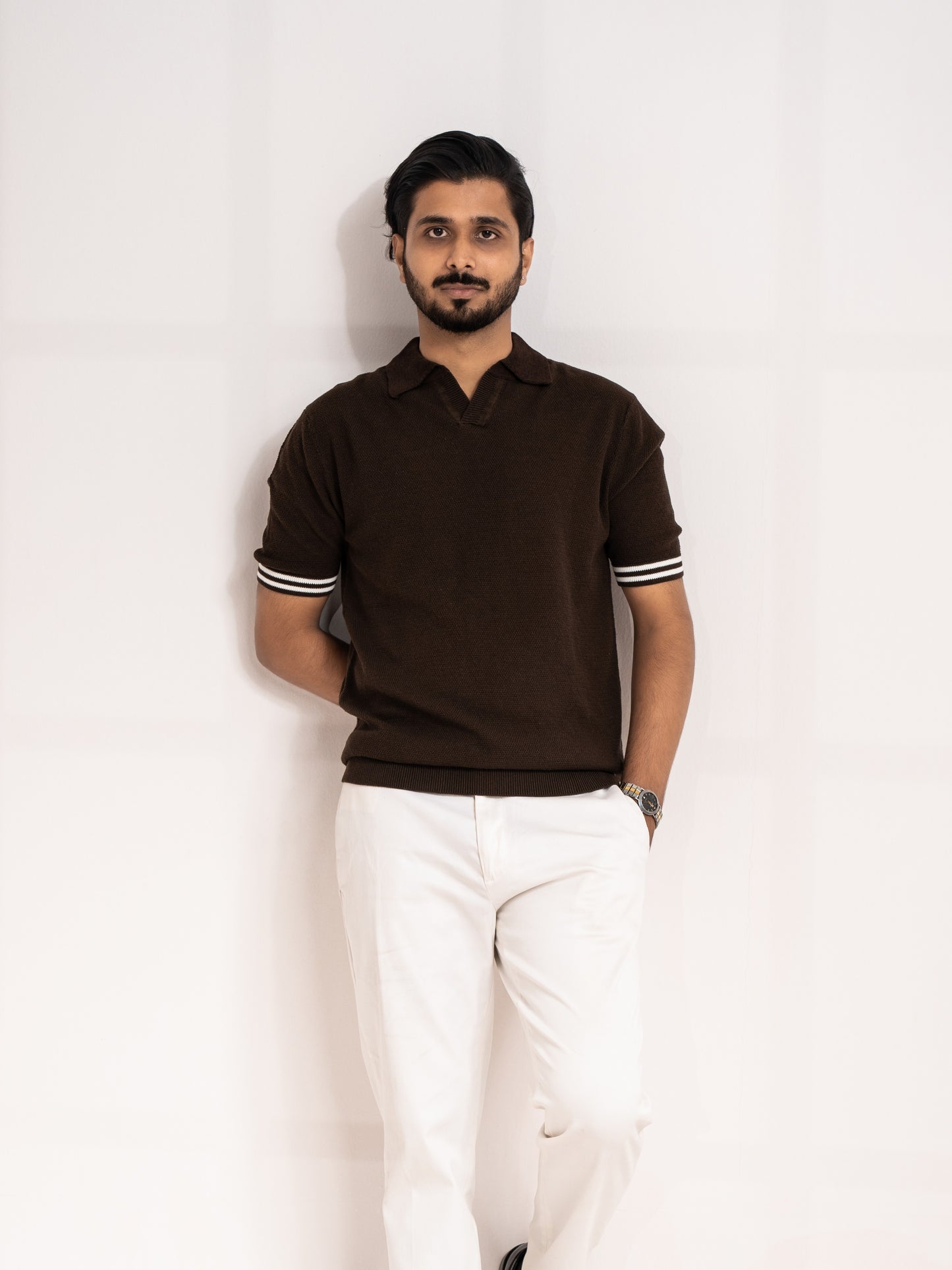 Knit polo coffee
