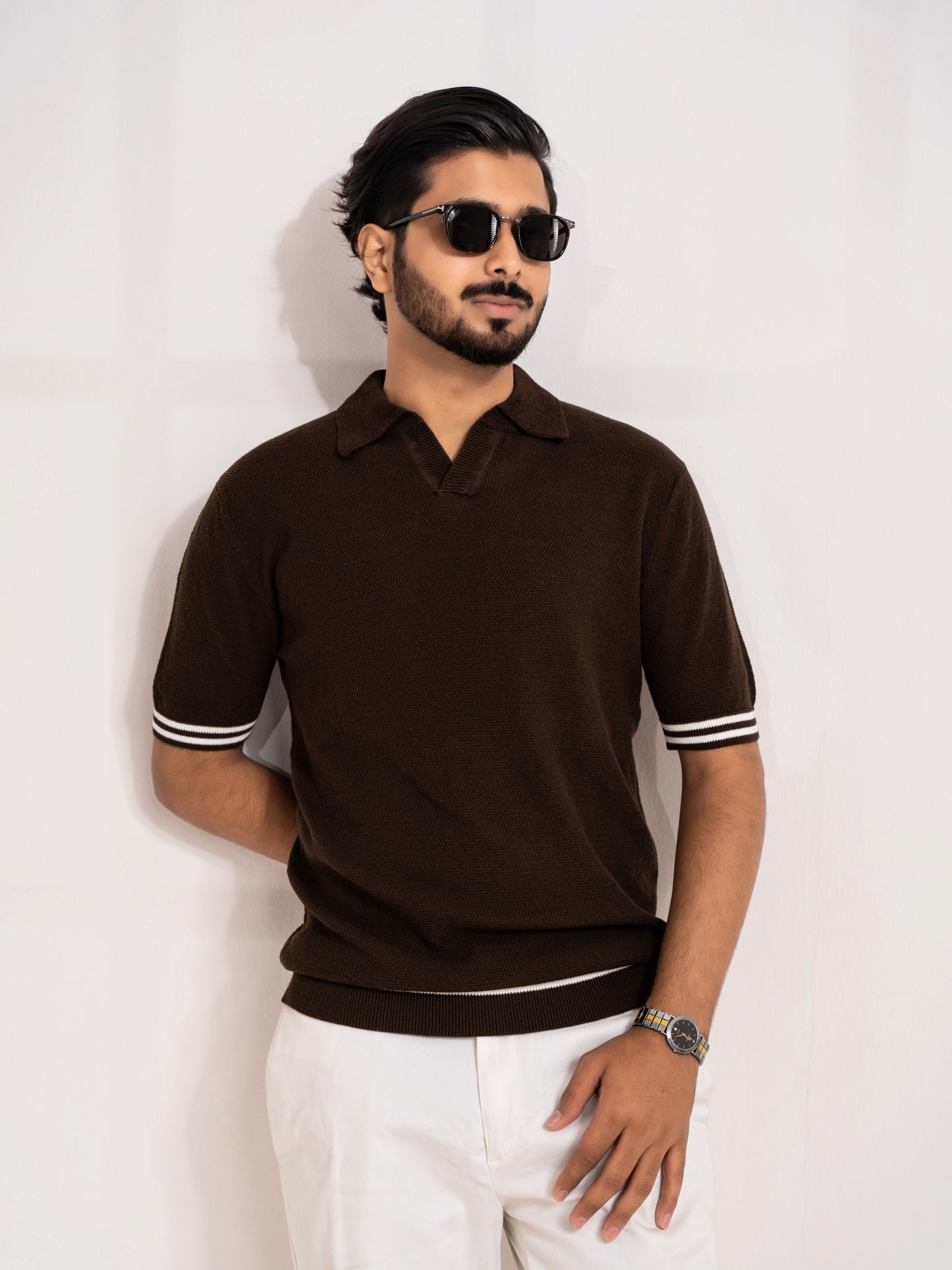 Knit polo coffee