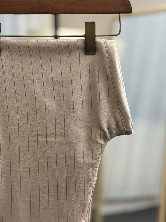 Straight Cut Formal Pants | Beige Pinstripe