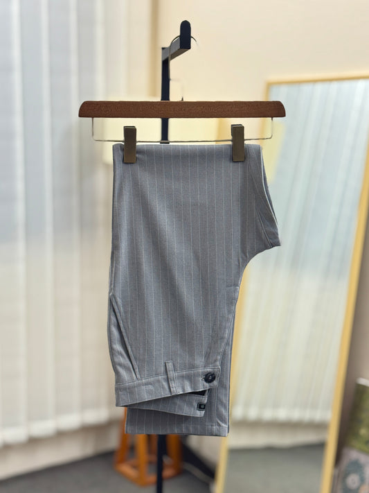Straight Cut Formal Pants | Grey Pinstripe