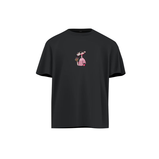 Embroidered Drop Shoulder T-Shirt | Pink panther